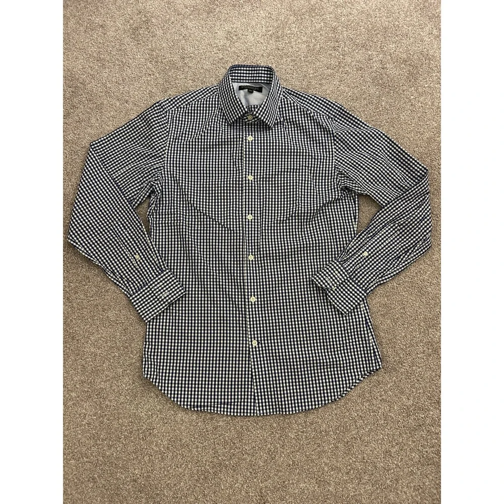 Banana Republic Button Down Men S Navy Gingham Excellent Non-Iron Slim Fit Shirt